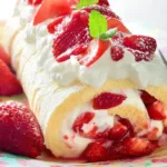 Easy Strawberry Cake Roll on a Platter