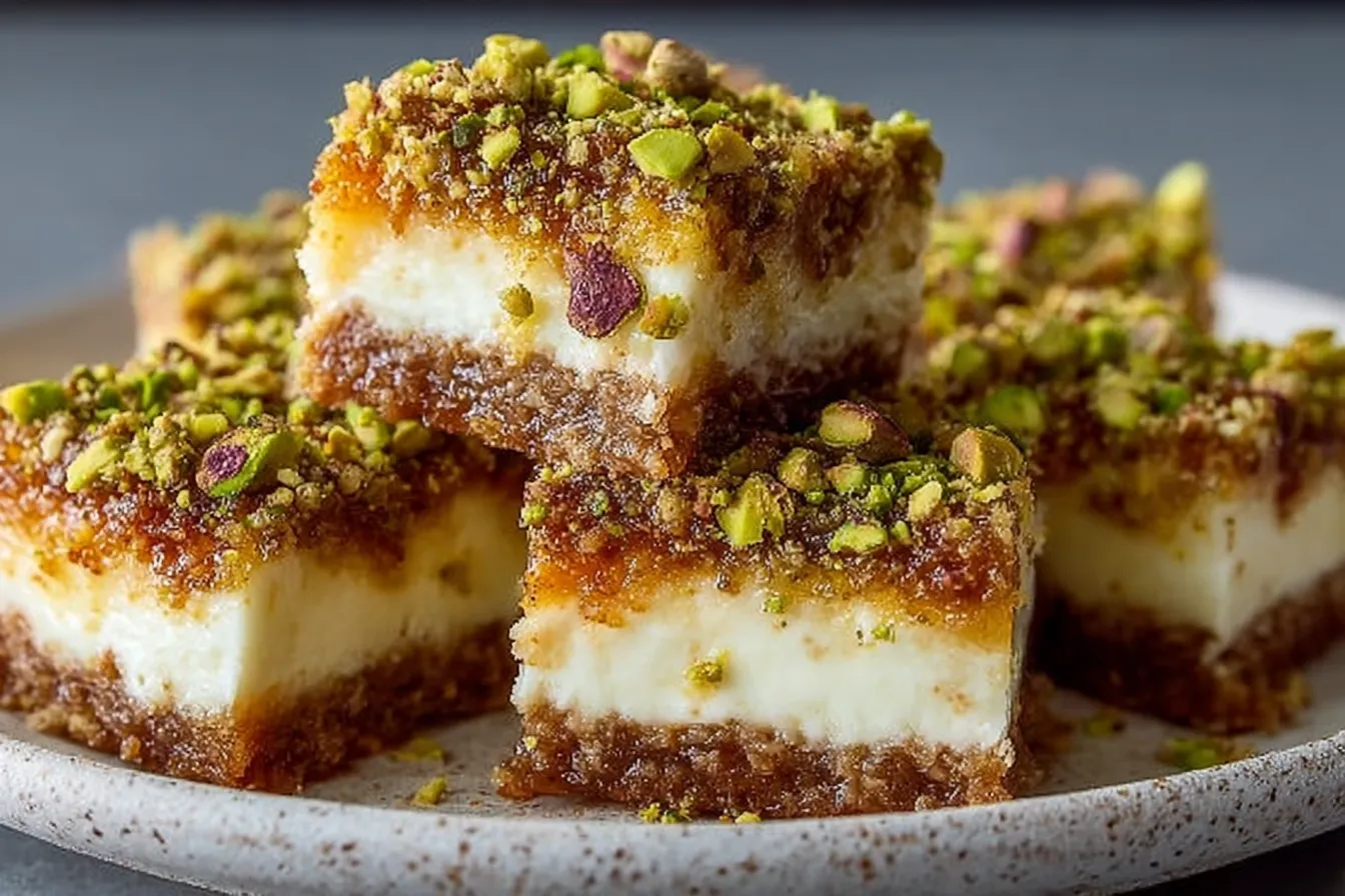 Greek Honey Pistachio Cheesecake Bars