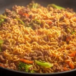 Ground Beef Ramen Skillet Ready to Serve