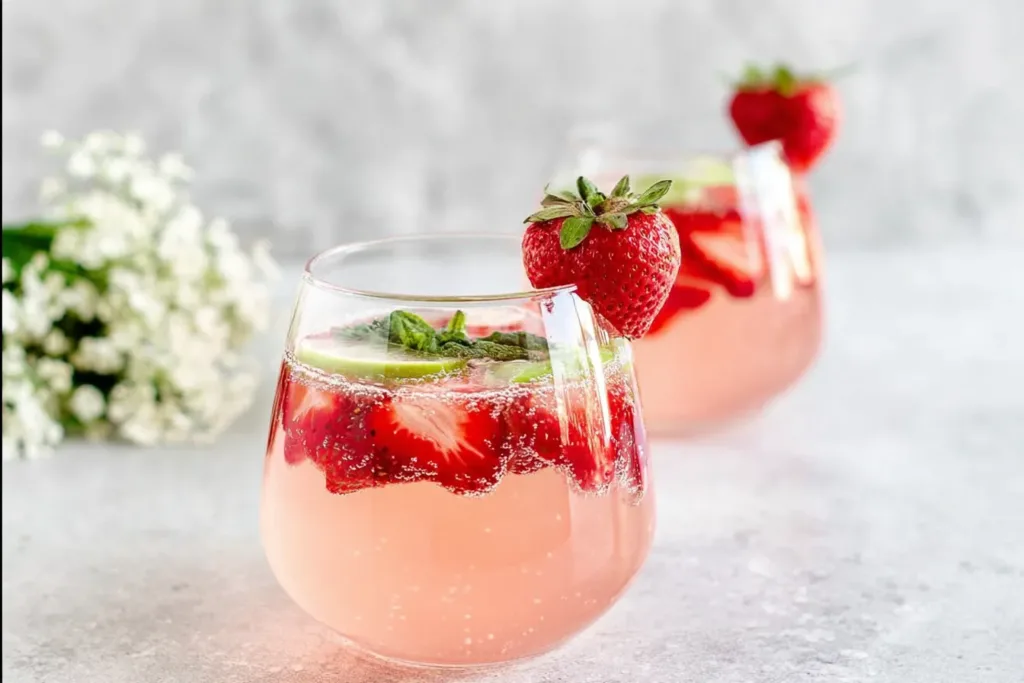 Healthy Strawberry Mocktail Spritzer {Non Alcoholic} - Refreshing Drink
