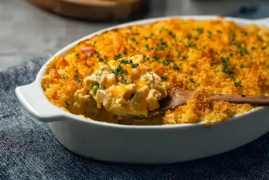 Heart Healthy Chicken Casserole Served with Fresh Veggies
