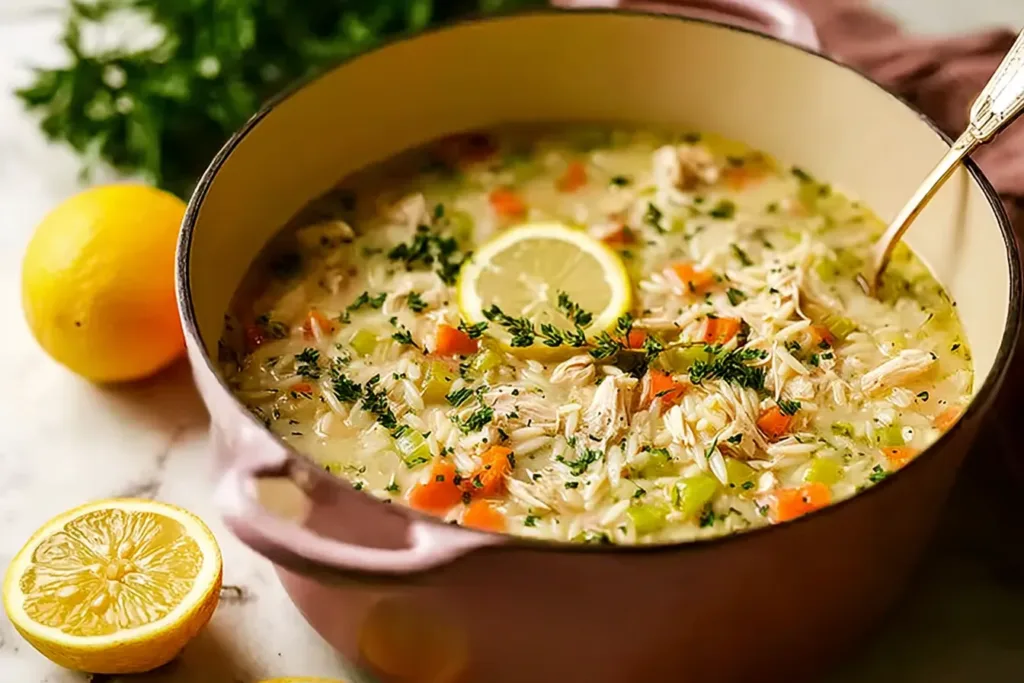 Hearty Lemon Chicken Orzo Soup in a Beautiful Bowl