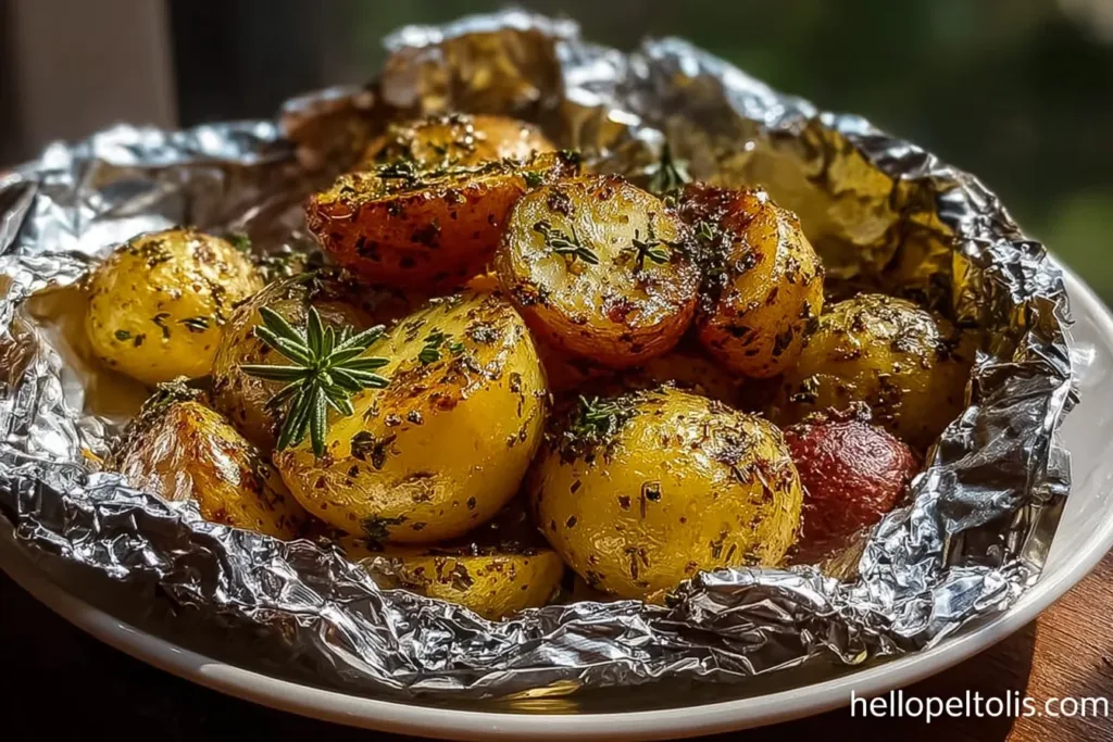 Herb-Seasoned Grilled Potatoes in Foil Close-Up