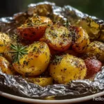 Herb-Seasoned Grilled Potatoes in Foil Close-Up