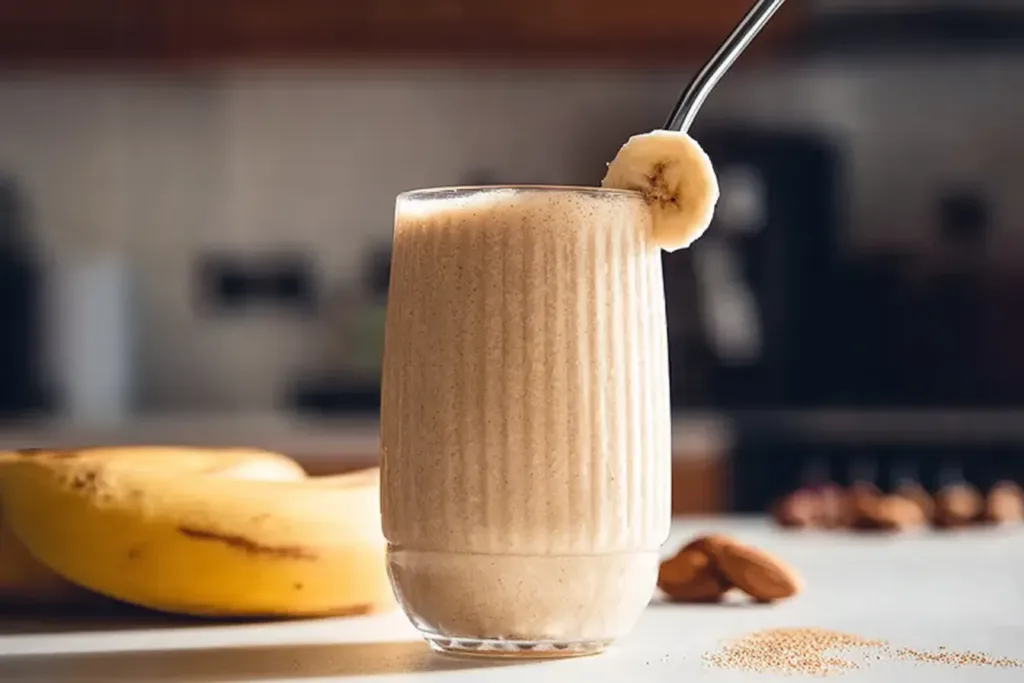High-Protein Banana Almond Butter Smoothie in Glass