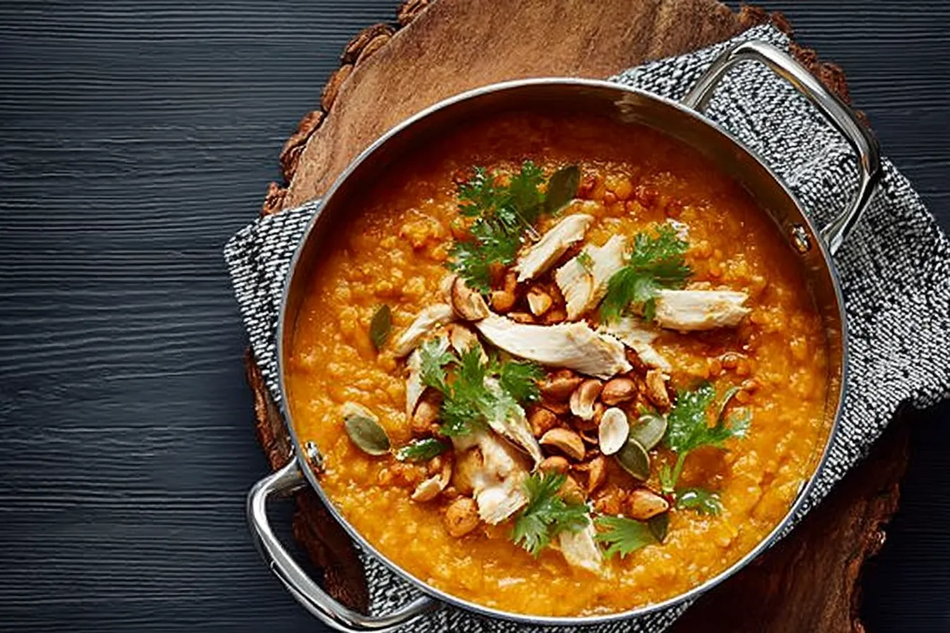 High Protein Chicken Pumpkin Lentil Soup
