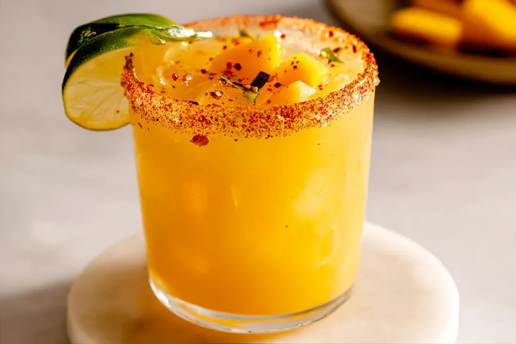 Hot Honey Spicy Mango Margarita in a Vibrant Glass