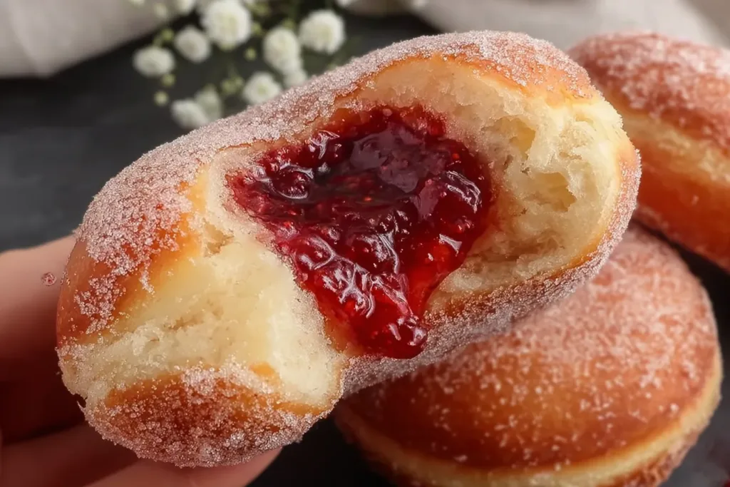 Delicious Jam Donuts on a White Plate