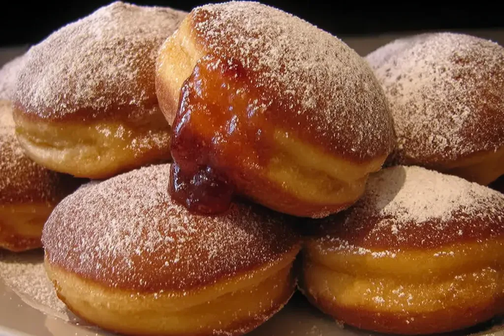 Freshly Made Jelly Doughnuts Stacked on a Plate