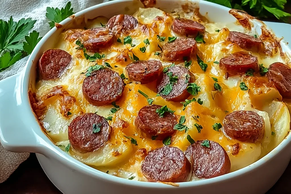Delicious Kielbasa Potato Casserole Fresh Out of the Oven
