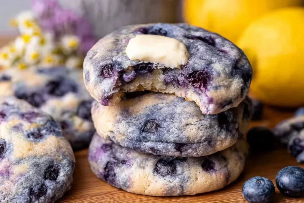 Delicious Lemon Blueberry Cheesecake Cookies on a Plate