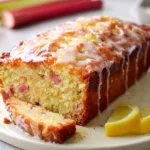 Lemon Rhubarb Loaf with Glaze Freshly Baked