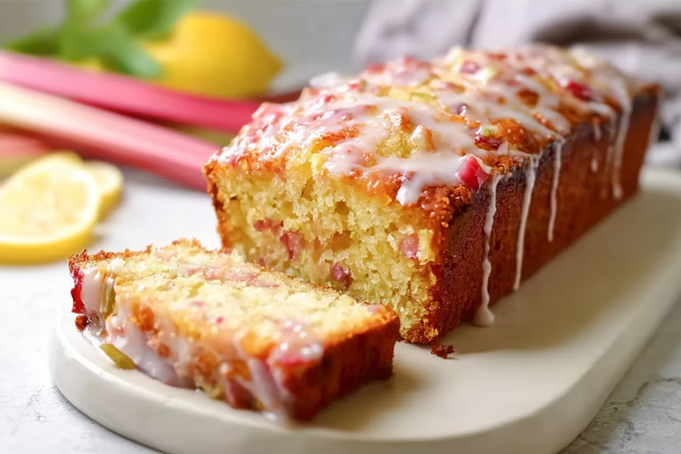 Lemon Rhubarb Loaf with Glaze (Soft, Moist & Easy Recipe)