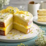 Limoncello Mascarpone Cake Slice with Fresh Lemons