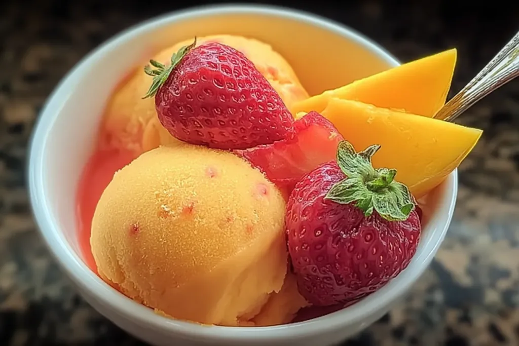 Mango Strawberry Sorbet in a Bowl