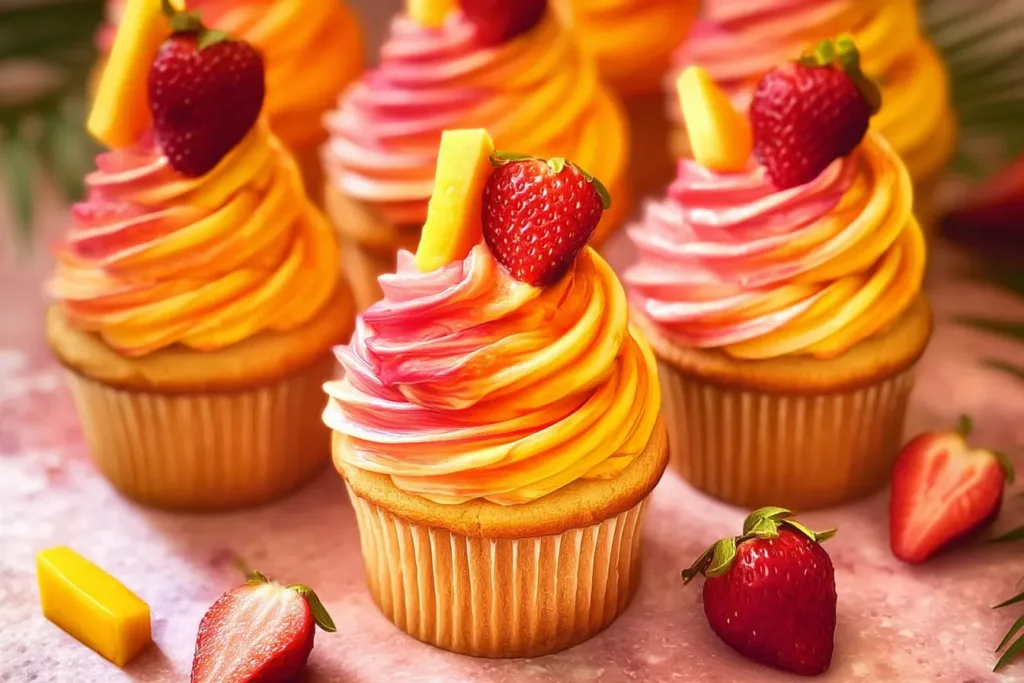 Mango Strawberry Sunset Cupcakes Close-Up