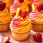 Mango Strawberry Sunset Cupcakes Close-Up