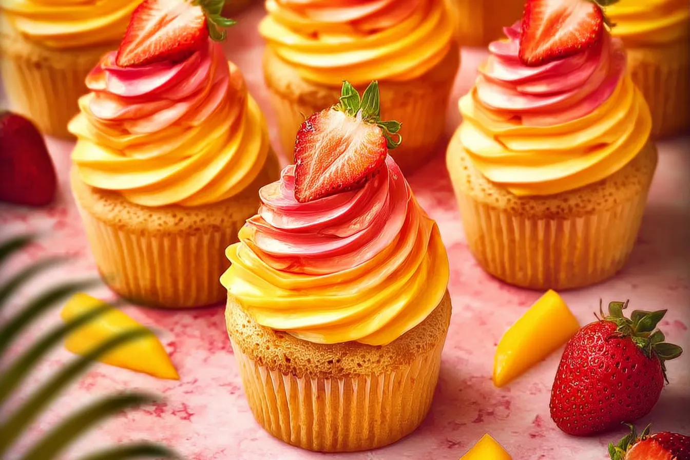 Mango Strawberry Sunset Cupcakes Recipe