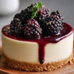 Decadent Mulberry Cheesecake on a White Plate