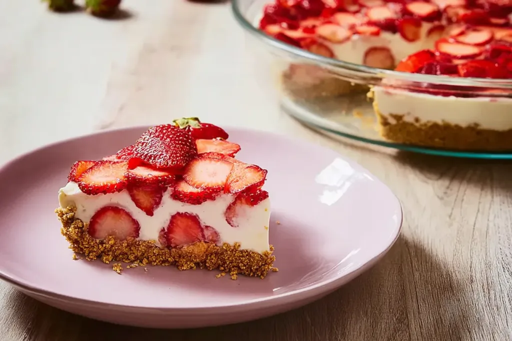 No Bake Sugar Free Strawberry Cheesecake Slice