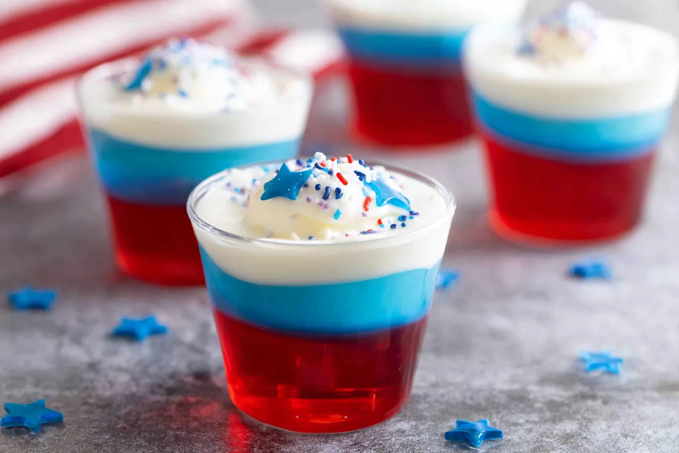 Patriotic Red, White, And Blue Jello Cups