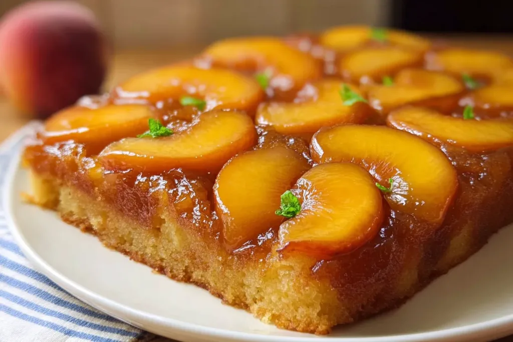 Delicious Peach Upside-Down Cake Freshly Baked