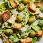 Pesto Caesar Salad with Castelvetrano Olives Freshly Prepared