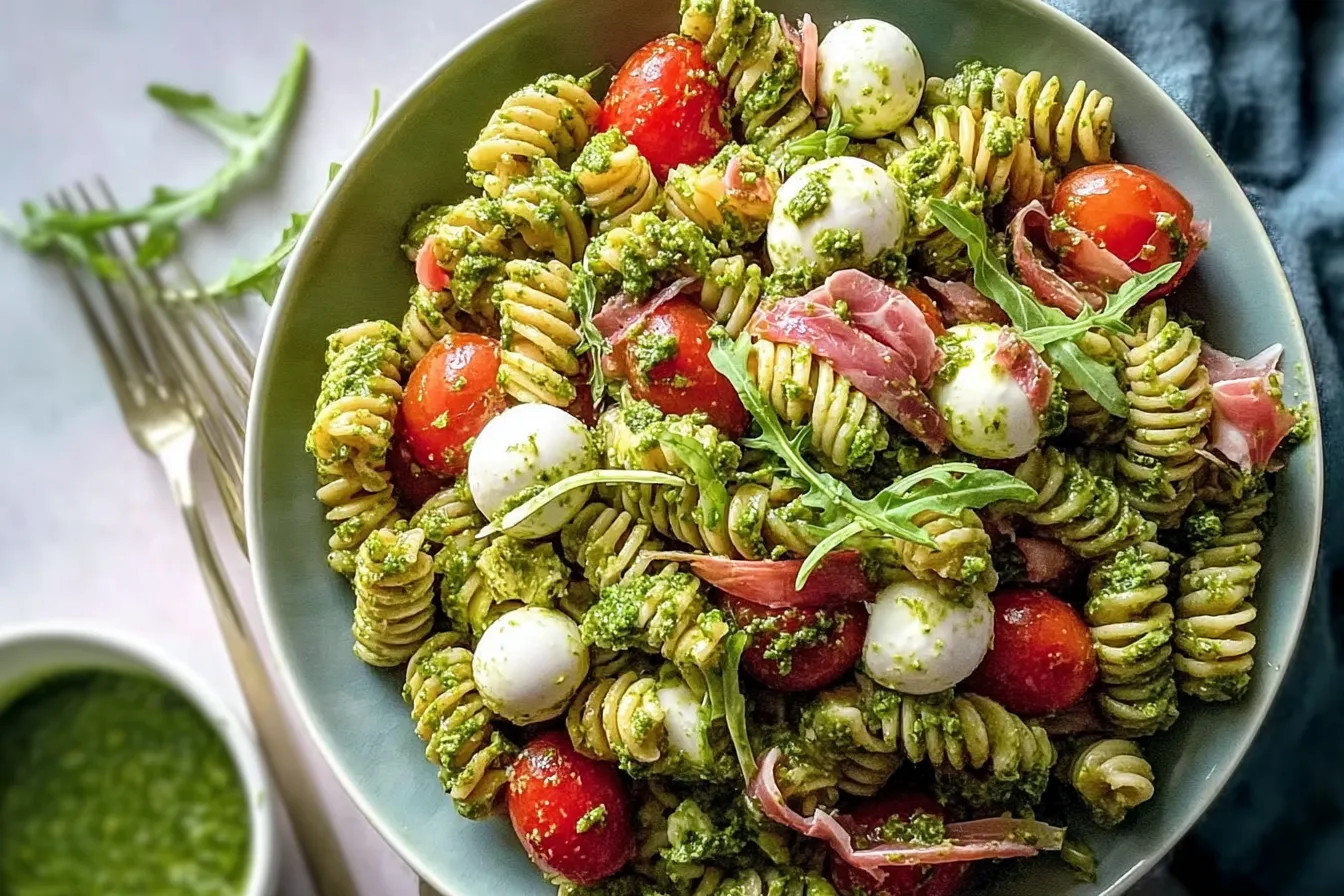 Quick Antipasto Pesto Pasta Salad 