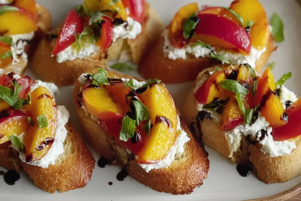 Quick Peach Bruschetta with Whipped Ricotta - Tasty Appetizer