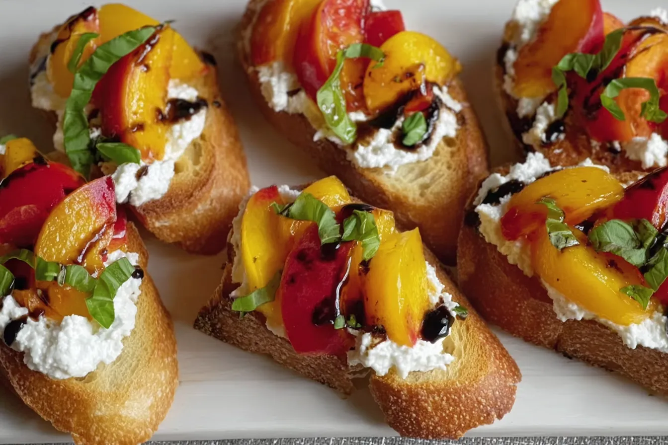 Quick Peach Bruschetta with Whipped Ricotta 