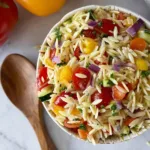 Rainbow Orzo Salad Close-Up: Colorful and Delicious