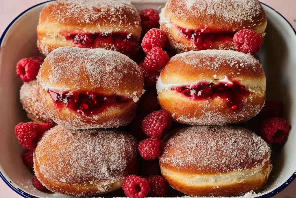 Delicious Raspberry Filled Donuts Freshly Baked