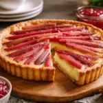 Rhubarb Custard Tart with Pastry Cream and Compote on Table