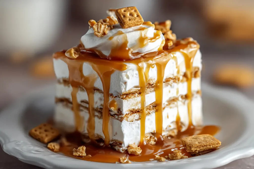 Ritz Cracker Salted Caramel Icebox Cake Slice