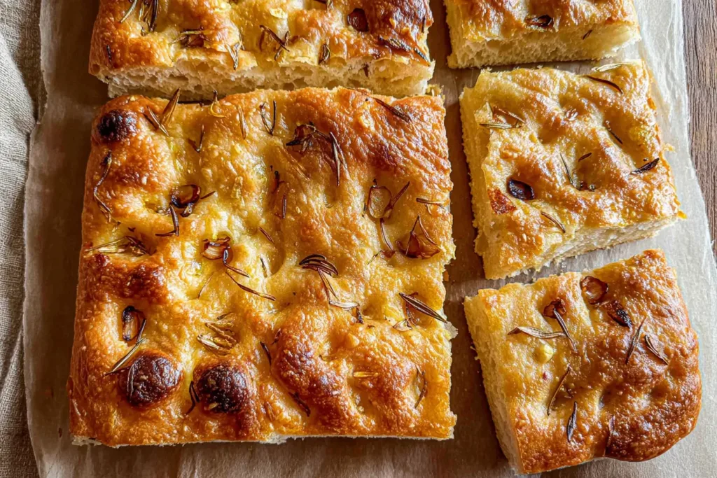 Rosemary Focaccia with Roasted Garlic - Golden and Flavorful
