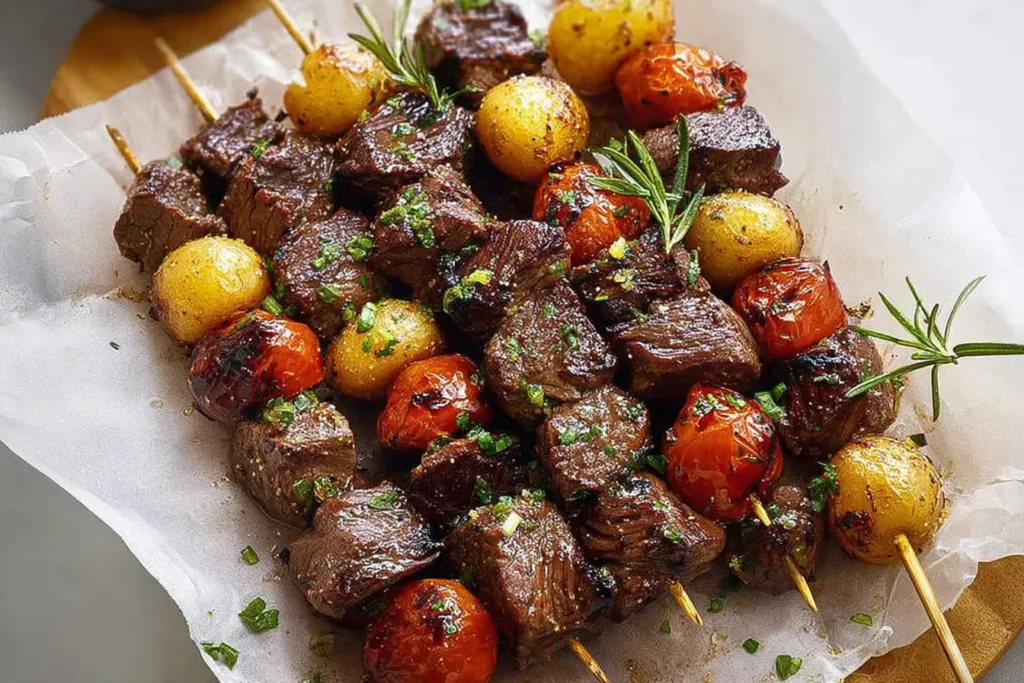 Juicy Rosemary Garlic Steak Kebabs on the Grill