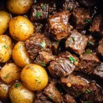 Slow Cooker Garlic Butter Beef Bites with Potatoes in Pot