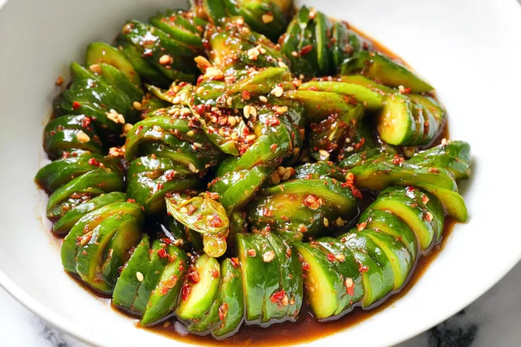 Delicious Spicy Asian Cucumber Salad Bowl