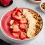 Strawberry Banana Smoothie Bowl Topped with Fresh Fruits