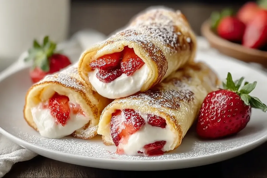 Strawberry Cream Cheese Stuffed Pancake Rolls - Delicious Breakfast