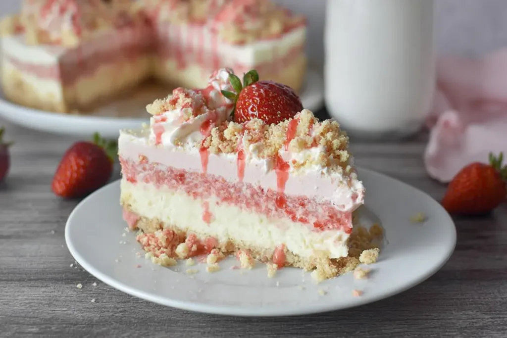 Delicious Strawberry Crunch Cheesecake Slice