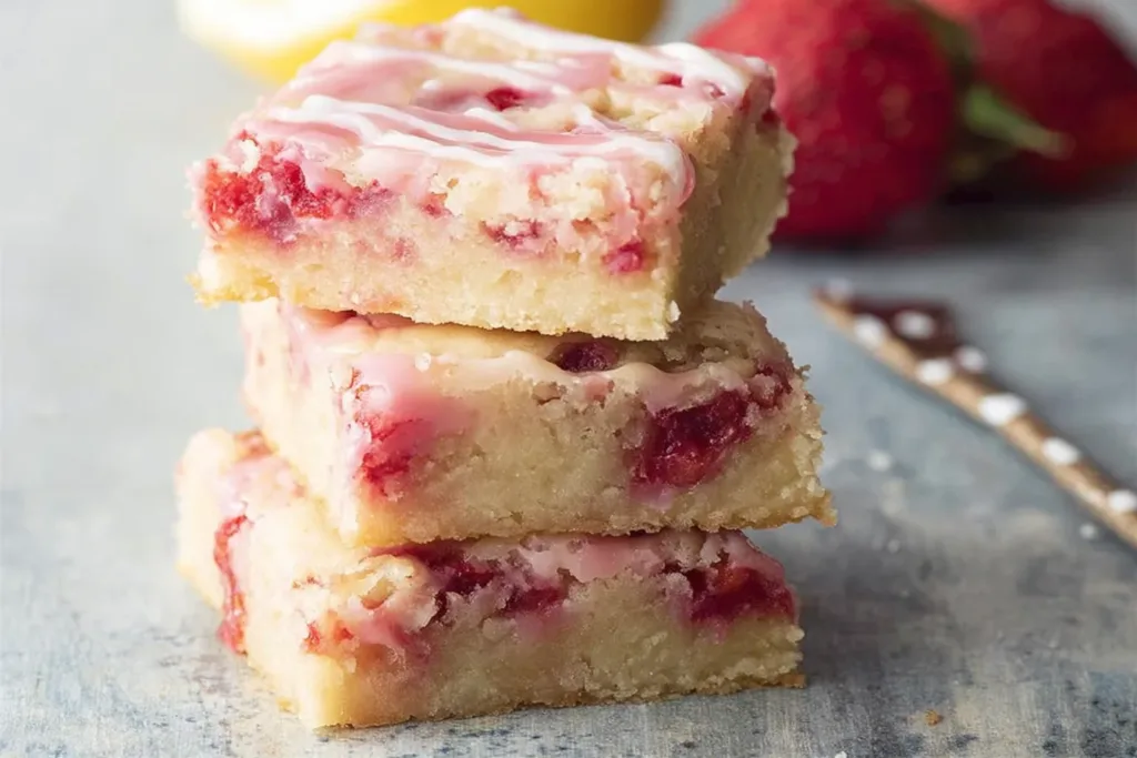Strawberry Lemon Blondies Freshly Baked