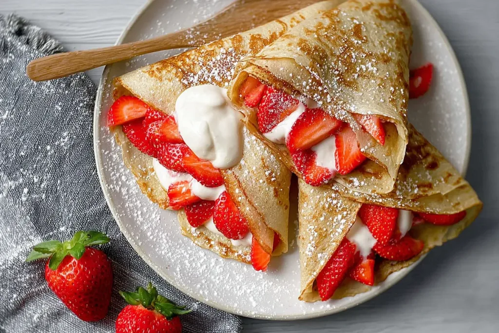 Strawberry Protein Crepes on a Plate