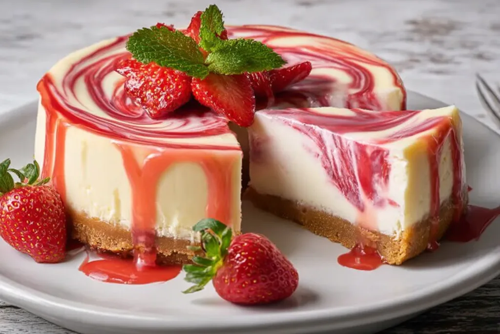Delicious Strawberry Swirl Cheesecake