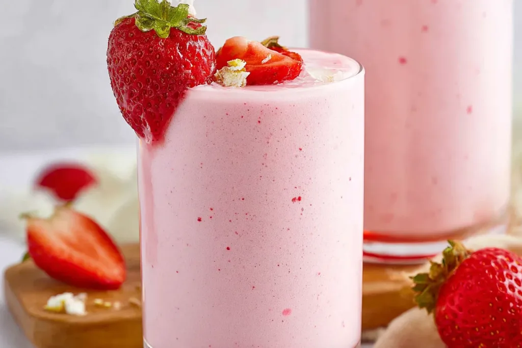 Homemade Strawberry Yogurt Smoothie in a Glass