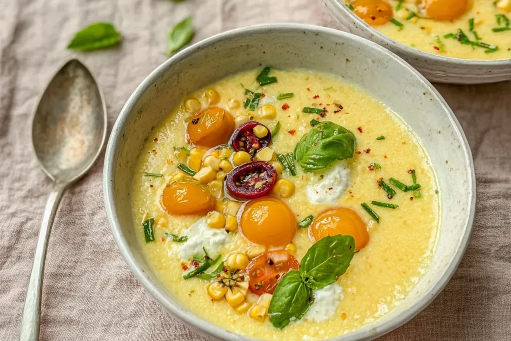 Summer Sweet Corn Gazpacho Bowl with Fresh Herbs