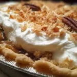 Sliced Toasted Coconut, Pecan, and Caramel Pie
