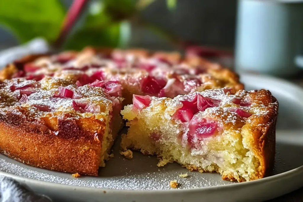 Traditional Norwegian Rhubarb Cake with a Tender Crust Slice