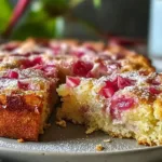 Traditional Norwegian Rhubarb Cake with a Tender Crust Slice