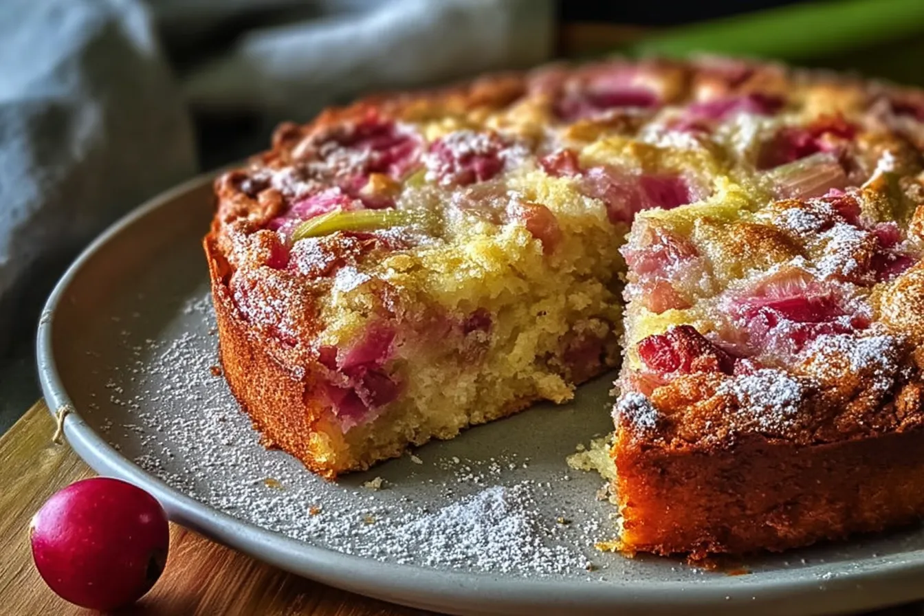 Traditional Norwegian Rhubarb Cake with a Tender Crust
